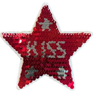 Ster Kiss Tekst Reversible Pailletten Strijk Embleem Patch 11 cm / 11 cm / Rood Zilver