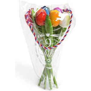 Houten tulpen decoratie boeket 34 cm - Gekleurde tulp bloemen boeket - Hollandse tulpen - Holland souvenirs