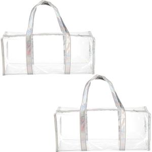 Set van 2 transparante sporttassen, robuuste reistas, plastic make-uptas voor sportschool, reizen, strand en picknick, transparant