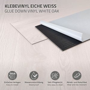 ML-Design Deluxe PVC vloer zelfklevende vinyl planken vinyl vloer 91,5 cm x 15,3 cm x 2 mm, dikte 2 mm, 8,92m²/64 planken, witte eik, houtlook, antislip, waterbestendig, eenvoudige installatie