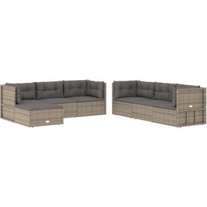 vidaXL - 7-delige - Loungeset - met - kussens - poly - rattan - grijs