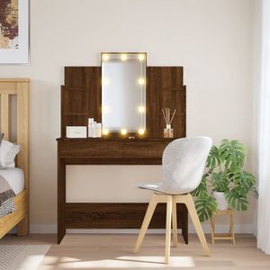 Kaptafel met spiegel en verlichting - Make up tafel - Make up - Toilettafel -Met lades - 96 cm x 40 cm x 142 cm - Bruineiken