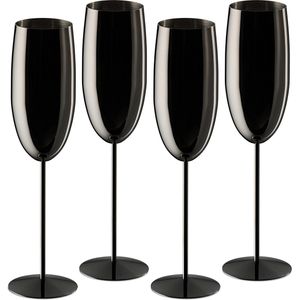 Relaxdays champagneglazen rvs - set van 4 - onbreekbaar - hebruikbare champagneflûtes - zwart