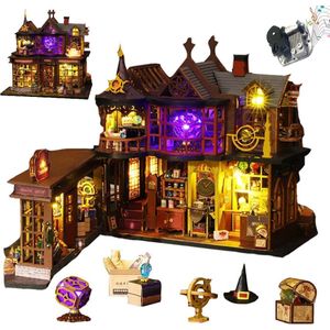 Premium Miniatuur XXL bouwpakket met muziekdoos en LED- Premium DIY Magische schathuis-houten modelbouw- Miniatuur bouwpakket- miniatuur poppenhuis-handgemaakt houten model-Met LED verlichting- 23.5x18x22cm- Poppenhuis – Voor 14 jaar +