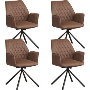 Dimehouse Set van 4 Draaibare Eetkamerstoelen Novan Industrieel Taupe Stof – 180° Draaibaar - Stof - Industrieel