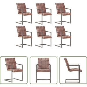The Living Store Eetkamerstoelen 6 st echt leer verweerd bruin - Retro Meubels - Eetkamerstoelen - Lederen Stoelen - Vintage Stoelen - Bruine Stoelen