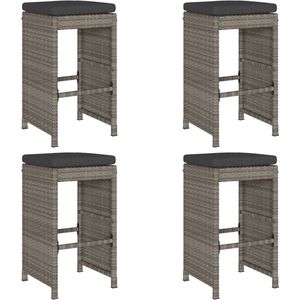 vidaXL Tuinbarkrukken - Set van 4 - Grijs - Inclusief Kussens Tuinbank - Tuintafels - Buitendrankje - Lounge Set - Terrasdecoratie