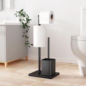 Roestvrijstalen wc-rolhouder met wc-borstel, staand (matzwart)