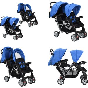vidaXL Kinderwagen dubbel staal blauw en zwart - Kinderwagen - Kinderwagens - Kinder Wagen - Kinder Wagens