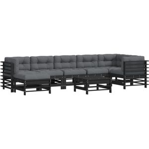 vidaXL - 8-delige - Loungeset - met - kussens - massief - hout - zwart