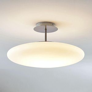 Lindby - LED plafondlamp- met dimmer - 1licht - glas, metaal - H: 25 cm - opaalwit, gesatineerd nikkel, chroom - Inclusief lichtbron