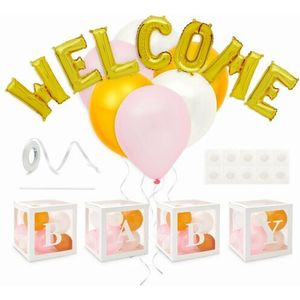 Welcome Baby Girl folie en latex ballonnen blokken pakket - ballon - box - blok - babyshower - genderreveal - geboorte - decoratie