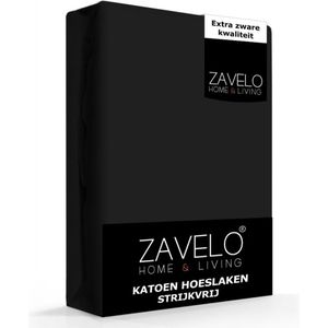 Zavelo Hoeslaken Katoen Strijkvrij Zwart - 2-persoons (140x200 cm) - Hoogwaardige Kwaliteit - Rondom Elastisch - Perfecte Pasvorm