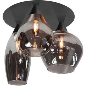 Moderne plafondlamp | 3 lichts | smoke / mat zwart | glas / metaal | Ø 32 cm | E14 fitting | modern design