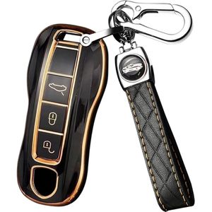 TPU Auto Sleutelhoes - Past Voor Porsche Cayenne 958 - 911 - 996 - Macan - Panamera - 997 - 987 - 987 GT3 - Cayman - Afstandsbediening Hoes - Sleutelhanger - Beschermhoes - Zwart
