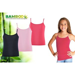 Bamboo Elements - Onderhemden Kinderen Meisjes - Hemden Meisjes - 3-pack - Roze Navy - 158-164 - Hemd Meisjes - Tanktop - Singlet - Kleding Meisjes - Ondergoed Meisjes