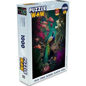 Puzzel Pauw - Veren - Bloemen - Planten - Vogel - Legpuzzel - Puzzel 1000 stukjes volwassenen
