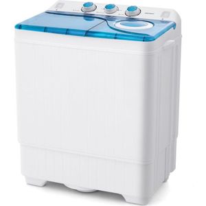 Costway XL Camping wasmachine met Dubbele Trommel 6,5 kg Was & 2 kg Centrifugecapaciteit Blauw - Compacte Wasmachine – Studenten Wasmachine