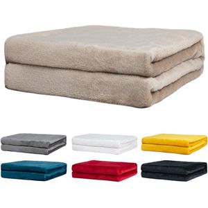 Fleece plaid, super zacht donzig flanellen fleece deken, warm en egale kleur, voor bed en sofa (taupe, queensize)