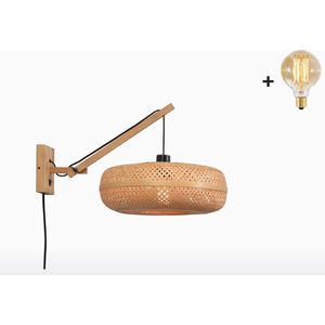 Wandlamp met Korte Arm - PALAWAN - Naturel Bamboe - Naturel Kap (40x15cm) - Met LED-lamp