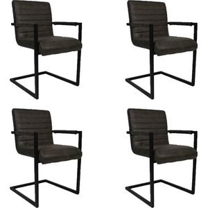 Bronx71® Industriële eetkamerstoel Block Antraciet eco-leer - Eetkamerstoelen set van 4 - stoel