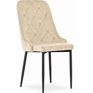 CAPRI Stoel Beige, Modern Design, Ergonomisch, Met Zachte Velvet Zitting, Metaal Zwarte Poten, Geschikt voor Woonkamer, Thuiswerk en Slaapkamer, Max. 120 kg