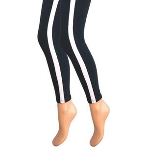 Dames legging - Katoen - Witte streep - Zwart - Maat L/XL