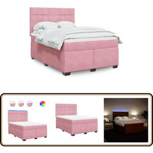 vidaXL Boxspring met matras fluweel roze 140x200 cm