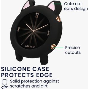 kwmobile smartwatch case geschikt voor Huawei Watch GT2 (42mm) hoesje - Siliconen sporthorloge beschermer - Met kattenoortjes in zwart / poederroze
