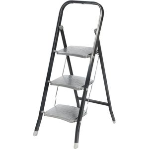 NORDIX Huishoudtrap - Keukentrapje - 3 treden - Opstapje - Opvouwbaar - Zwart - 106cm