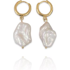 Oorbellen Baroque Freshwater Pearl Hoops Goud | 18 karaat gouden plating | Messing - 3,5 cm | Buddha Ibiza