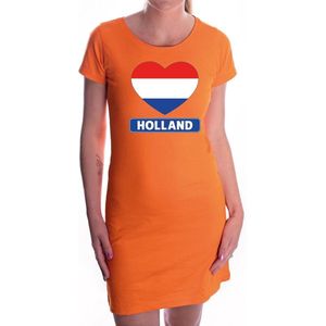 Oranje jurk I love Holland hartje voor dames - Nederlandse vlag - Koningsdag - supporters kleding / oranje jurkjes S