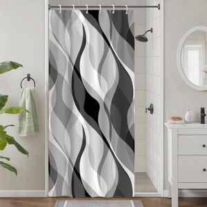 Abstract geometrisch grijs douchegordijn met linten - Anti-schimmel, waterdicht en wasbaar - 90 x 180 cm