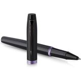 Parker IM Vibrant Rings rollerballpen | satijn zwarte lak met amethist paarse details | fijne punt met zwarte inkt navulling | geschenkdoos