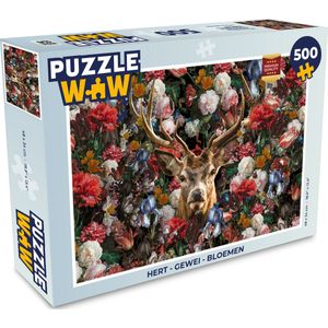 Puzzel Hert - Gewei - Bloemen - Legpuzzel - Puzzel 500 stukjes