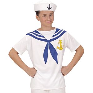 Widmann - Kapitein & Matroos & Zeeman Kostuum - Zeeman T-Shirt Alex Jongen - Blauw, Wit / Beige - Maat 158 - Carnavalskleding - Verkleedkleding