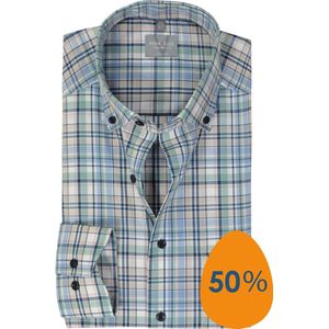 MARVELIS comfort fit overhemd - popeline - groen geruit - Strijkvrij - Boordmaat: 40