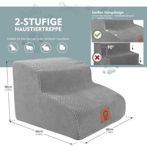 Hondentrap 2 treden, draagbare huisdiertrap van spons met hoge dichtheid voor kleine honden, hondensteps met afneembare stoffen bekleding, hondentrap verzenden, 60 rollen pluisrol, draagvermogen tot 25 kg