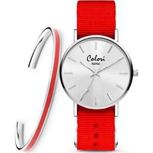 Colori XOXO 5 COL553  Horloge Geschenkset met Armband - Nato Band - Rood - ø 36 mm