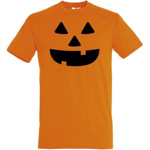 T-shirt Halloween Pumpkin Face | Halloween kostuum kind dames heren | verkleedkleren meisje jongen | Oranje | maat 3XL