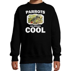 Dieren papegaaien sweater zwart kinderen - parrots are serious cool trui jongens/ meisjes - cadeau grijze roodstaart papegaai/ papegaaien liefhebber - kinderkleding / kleding 134/146