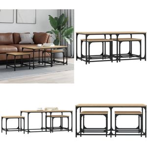 vidaXL 3-delige Tafeltjesset bewerkt hout sonoma eikenkleurig - Nesttafel - Nesttafels - Bijzettafel - Tafeltjesset