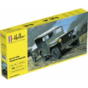 1:35 Heller 81105 US 1/4 Ton Truck & Trailer Plastic Modelbouwpakket