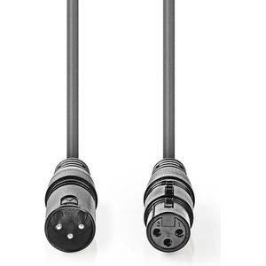 Nedis Gebalanceerde Audiokabel - XLR 3-Pins Male - XLR 3-Pins Female - Vernikkeld - 0.50 m - Rond - PVC - Donkergrijs - Kartonnen Sleeve