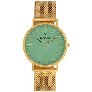 KRAEK Sabine Goud Groen 36 mm - Dames Horloge - Goud Mesh horlogebandje