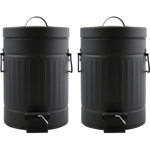 MSV Prullenbak/pedaalemmer - 2x - Industrial - metaal - zwart - 3L - 17 x 26 cm - Badkamer/toilet