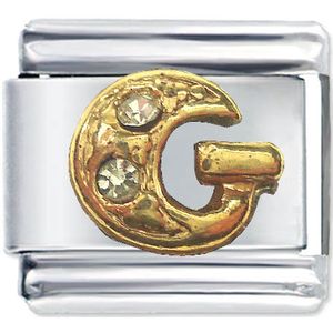 Quiges - Schakel - Bedel - 9mm - charms - Goud - Zirkonia - alfabet - letter G - Geschikt voor - Nomination- armband - Schakelarmband - italy bedels armband