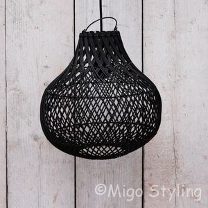 Rieten - Hanglamp - Klein - Bol - Dia30cm - Zwart - Met Pendel