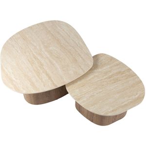 Luxe Salontafel Set van 2 - Bijzettafeltjes Woonkamer - Bijzettafels Hout - Antieke Ronde Tafelset - Salontafel Industrieel Hout - Decoratie Salontafel - Salon Tafel Industrieel & Landelijk - Grote & Kleine Tafel