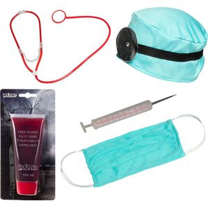 Dokter/chirurg ziekenhuis verkleed set - accessoires 6-delig - kunststof - met nepbloed en grote spuit